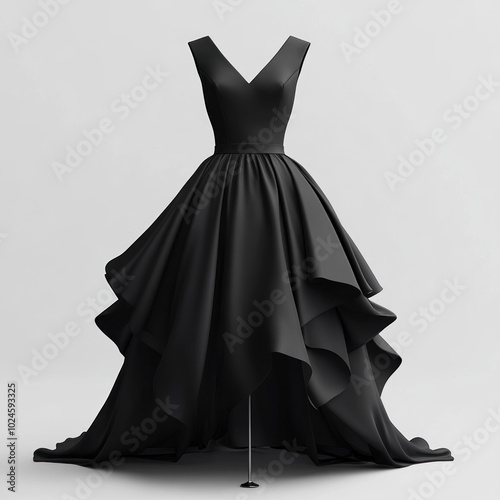 Wallpaper Mural Elegant black satin V-neck dress with floral lace details cascading down the skirt. Red lipstick with a bold statement, against a soft-focus background. Torontodigital.ca