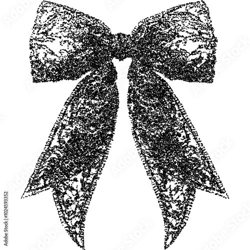 Creepy Halloween bow ribbon collage element with vintage stippling photocopy effect. Retro vector illustration for psychedelic surreal poster, with experimental grunge dotted texture
