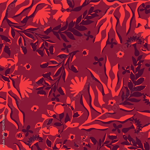 Big flowers pattern, upscale floral pattern. graphical textures floral, trendy colors pattern , flowers background with leaves. vector illustration,tropical,monochrome, abstract print