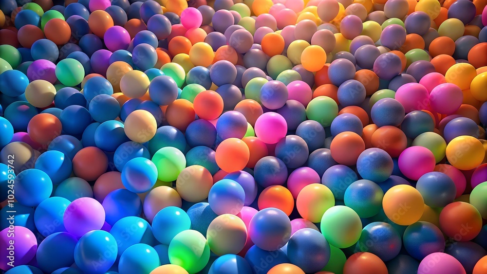Colorful spheres scattered on a bright surface creating a vibrant atmosphere for playful design concept
