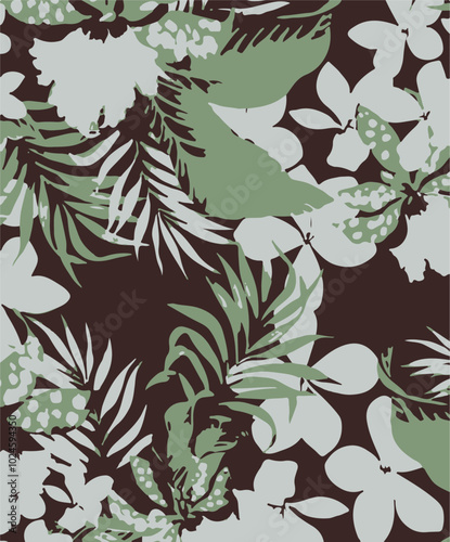 Big flowers pattern, upscale floral pattern. graphical textures floral, trendy colors pattern , flowers background with leaves. vector illustration,tropical,monochrome, abstract print