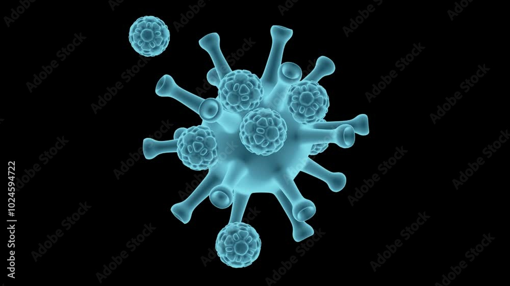 Hologram of white blood cells attacking and killing a virus. with an alpha channel