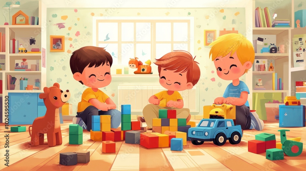 Playful Children in a Nursery Playful Children in a Nursery