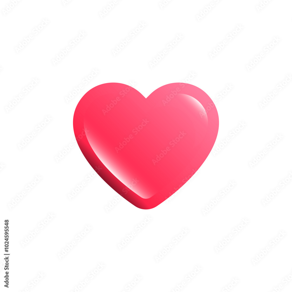 Cute red 3D heart isolated on white background. Beautiful shiny heart icon with 3d effect Cute red 3D heart isolated on white background. Beautiful shiny heart icon with 3d effect