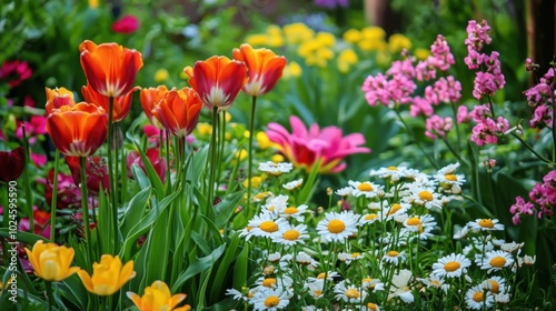 Vibrant Garden Blooms in Springtime Colors