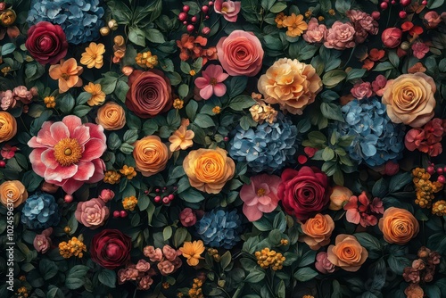 vintage botanical wallpaper featuring an array of fantasy flowers rich in color and detail creating an enchanting digital background for various uses