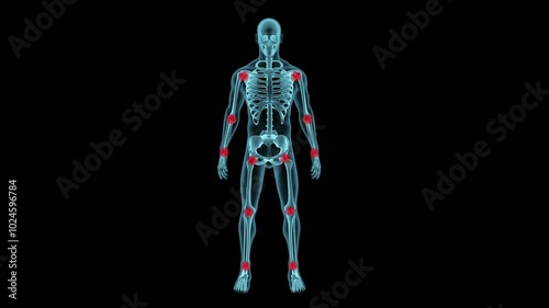 rotation with red joint pain indicators looped with an alpha channel