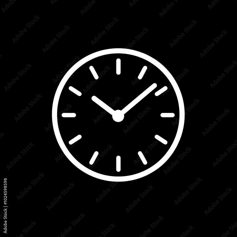 Clock icon on black background, time showing five minutes to midnight, symbolizing urgency or approaching deadline. Clock icon on black background, time showing five minutes to midnight, symbolizing urgency or approaching deadline.