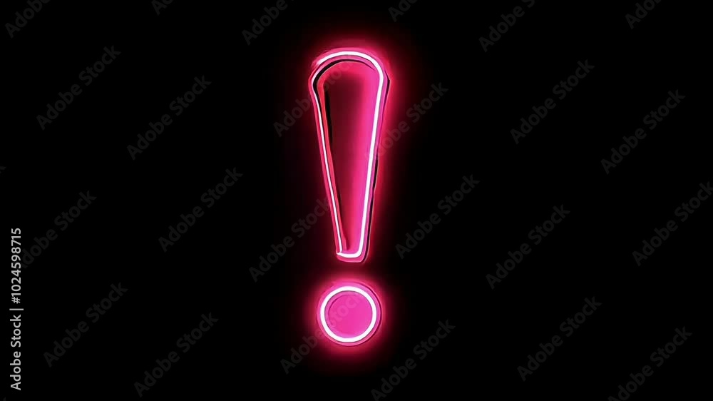 Video loop of a glowing pink neon sign in shape of an exclamation mark on black background Video loop of a glowing pink neon sign in shape of an exclamation mark on black background