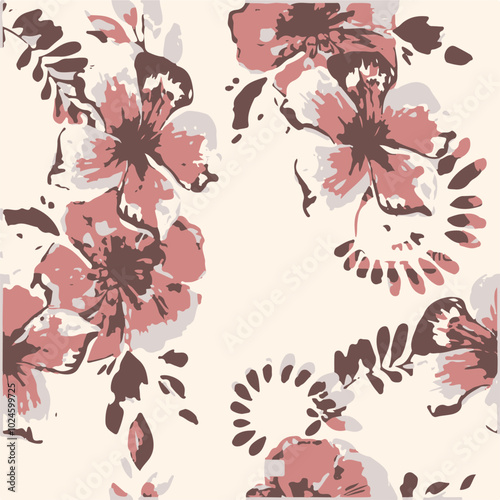 Big flowers pattern, upscale floral pattern. graphical textures floral, trendy colors pattern , flowers background with leaves. vector illustration,tropical,monochrome