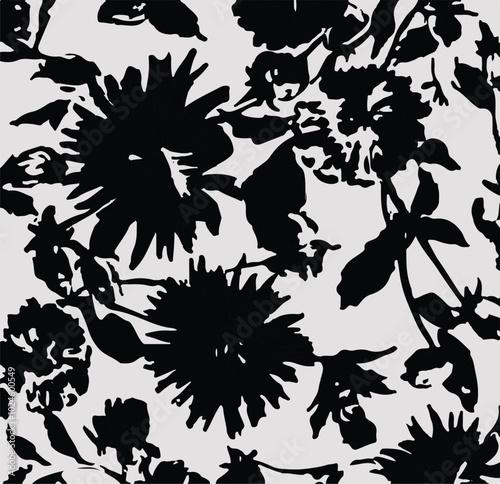 Big flowers pattern, upscale floral pattern. graphical textures floral, trendy colors pattern , flowers background with leaves. vector illustration,tropical,monochrome