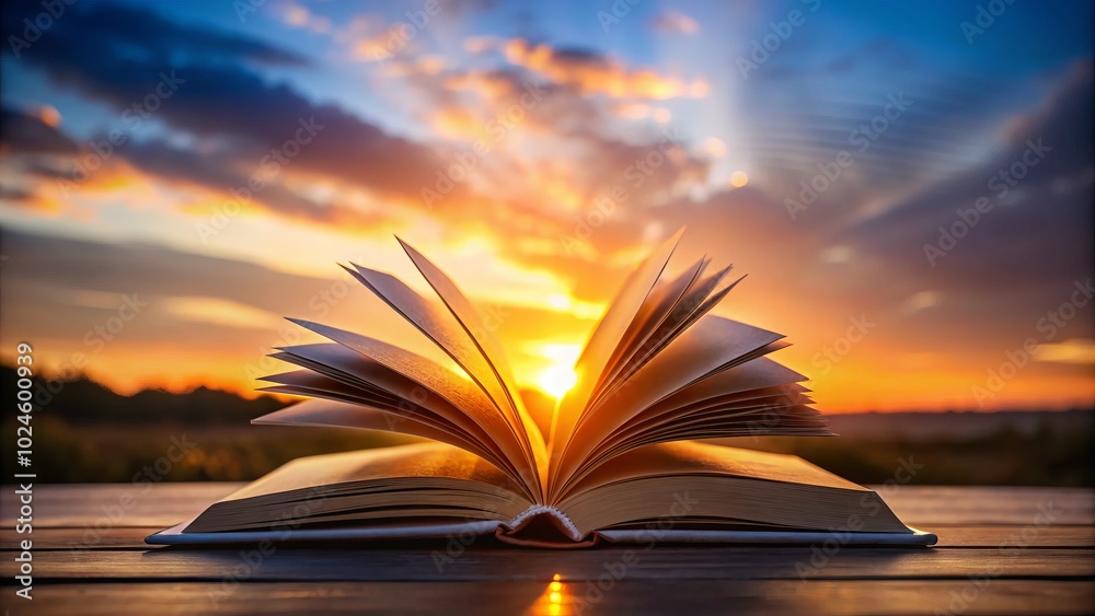 Expanding Knowledge: Silhouette of a Book with Pages Adding in a Dreamy Atmosphere Expanding Knowledge: Silhouette of a Book with Pages Adding in a Dreamy Atmosphere