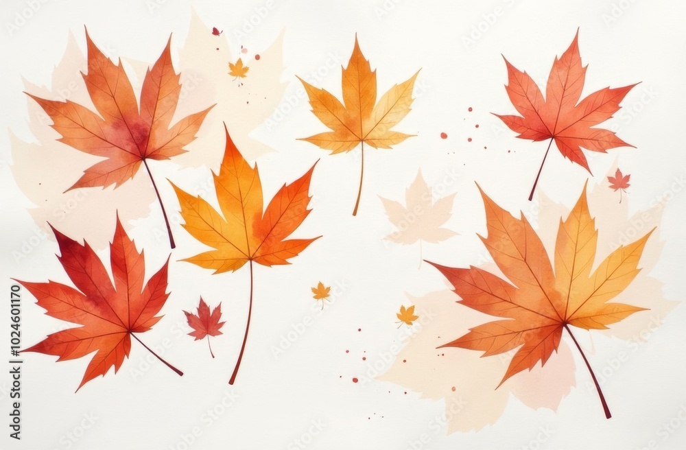 Fototapeta premium Autumn background design with watercolor brush texture, floral and botanical leaves hand-painted in watercolor. Abstract Art Wallpaper design for Wall art