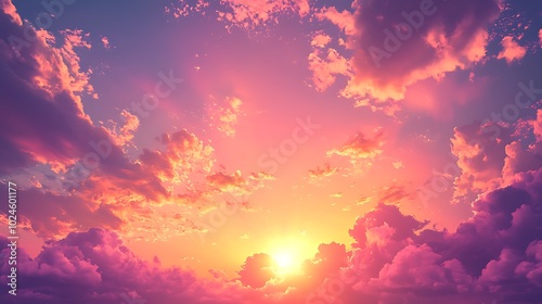 Vibrant Sunset Sky with Fluffy Clouds Nature Background