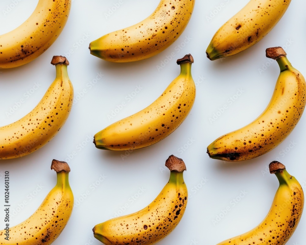 Ripe bananas pattern on white background