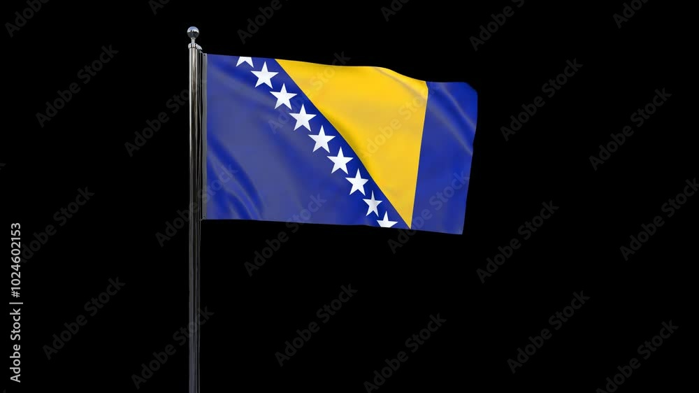 Bosnia and Herzegovina flag animation with pole green background. 4k