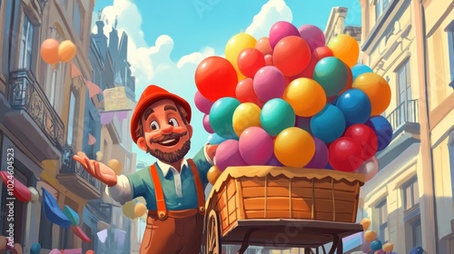 Balloon Seller in a European Town photo