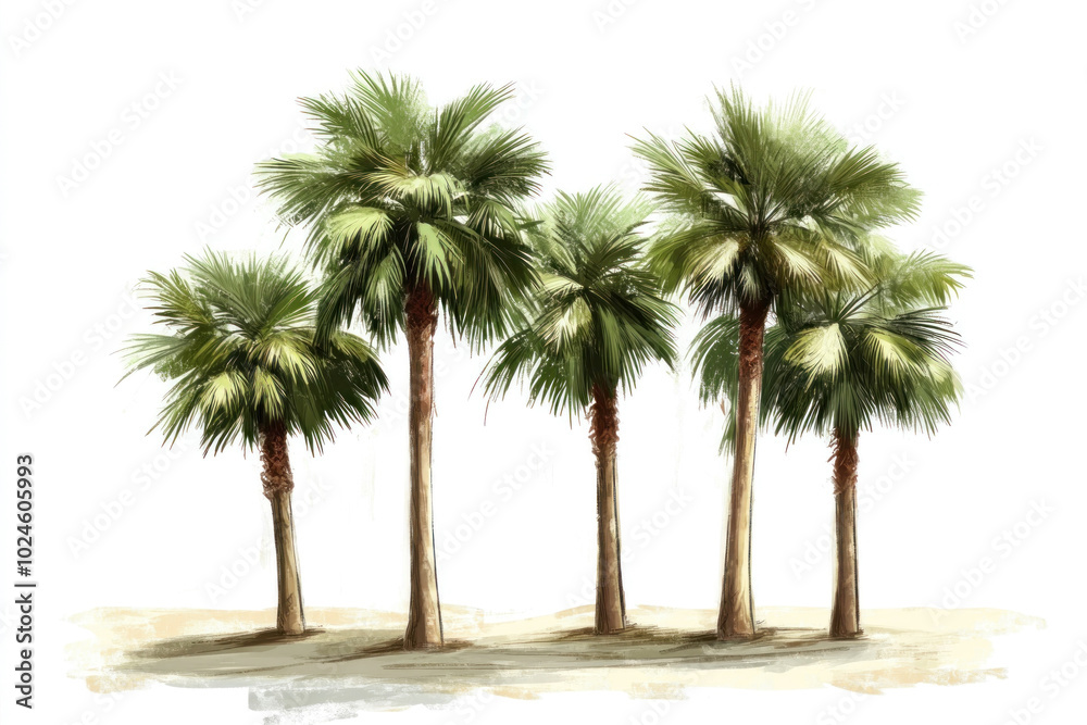 Obraz premium Three palm trees against a white background.