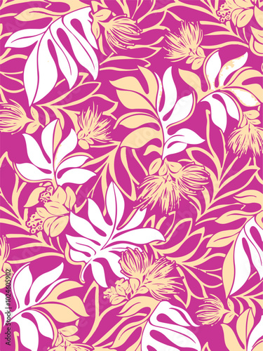 Big flowers pattern, upscale floral pattern. graphical textures floral, trendy colors pattern , flowers background with leaves. vector illustration,tropical,monochrome