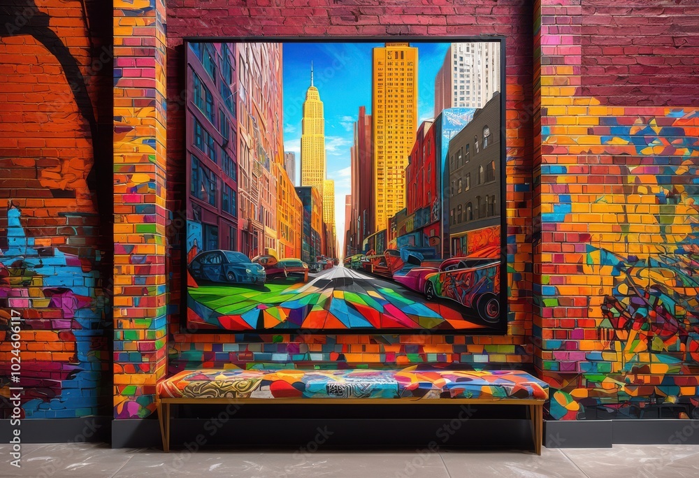 Obraz premium vibrant colorful brick wall illustrating dynamic light shadows bright tones urban landscape, texture, paint, design, street, art, pattern, background, beams