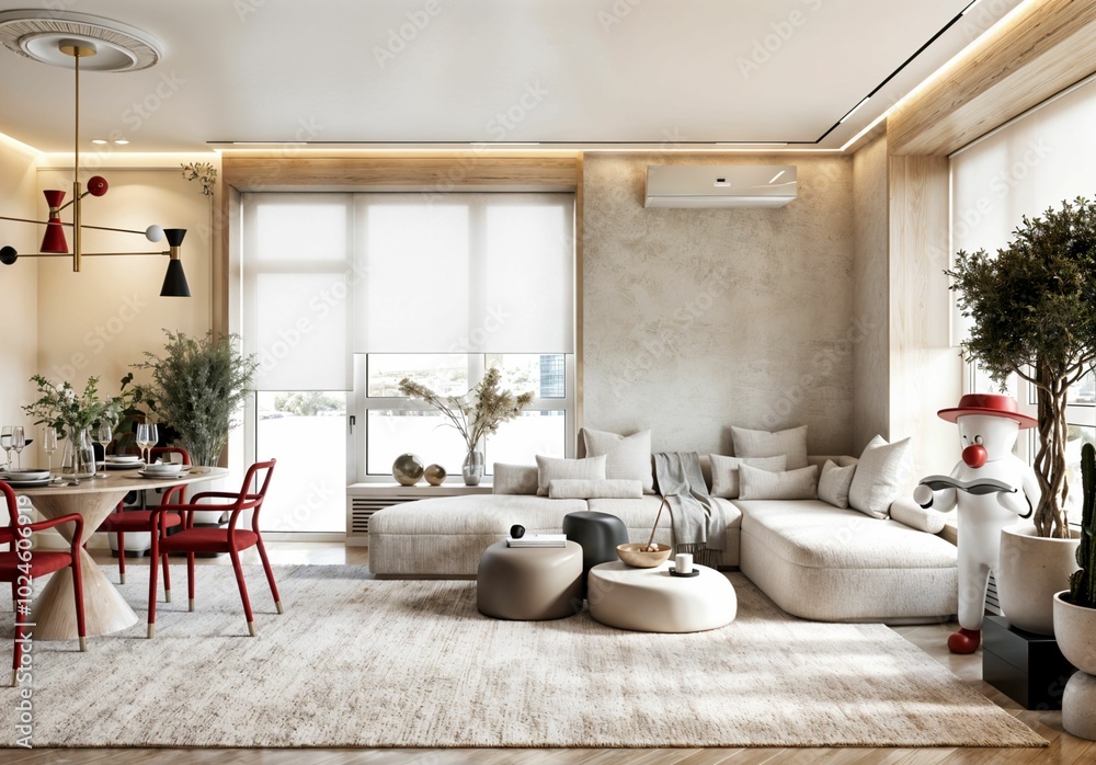 Modern and luxurious living room in a minimal concept design..