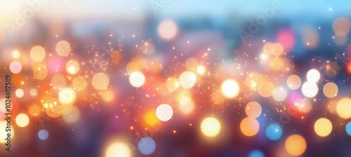 Abstract Festive, Defocused Bokeh Background With Golden And Colorful Lights And Glitter.