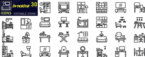 Home interior icon set. Furniture and house decoration icons .