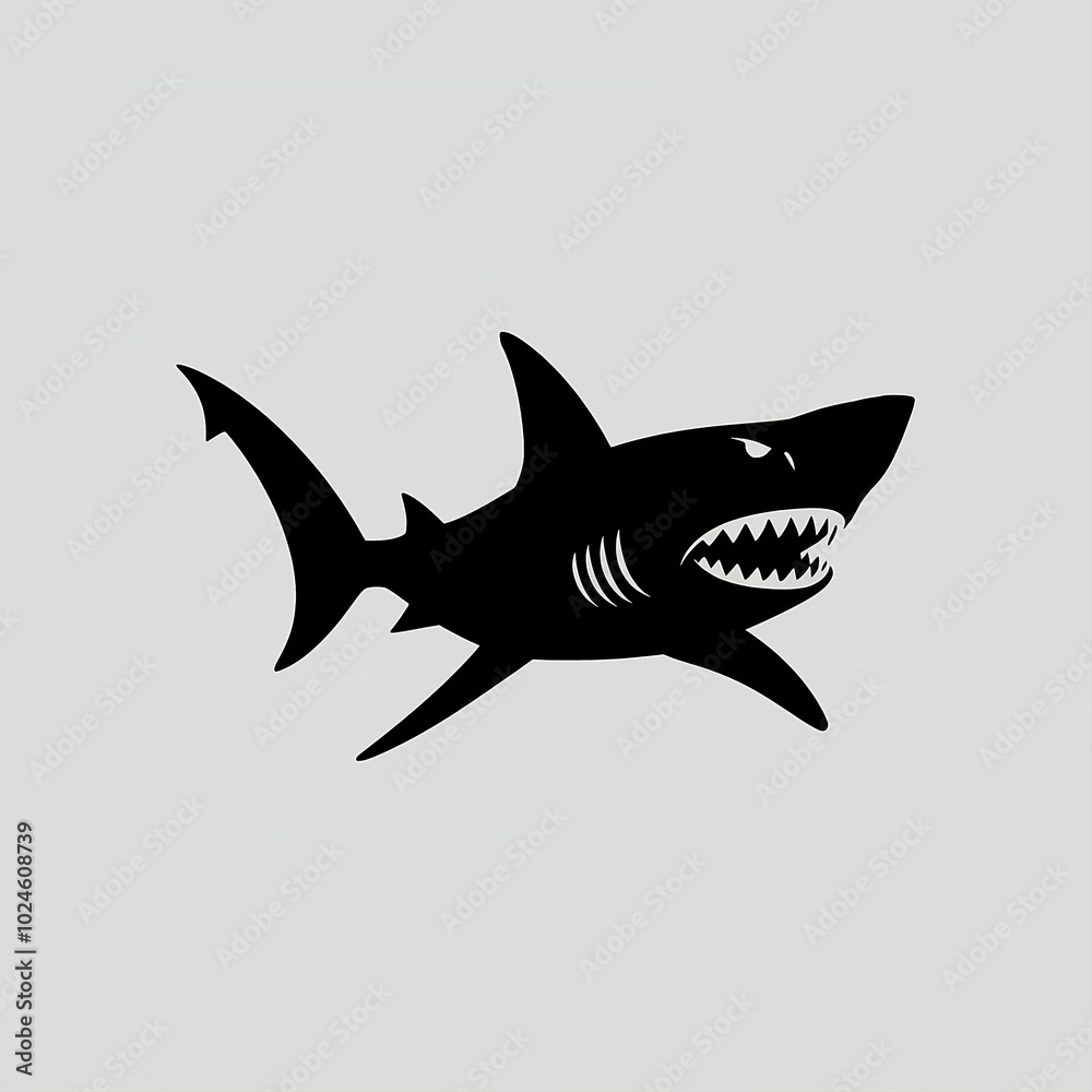 Shark icon Black  victor silhouette White background