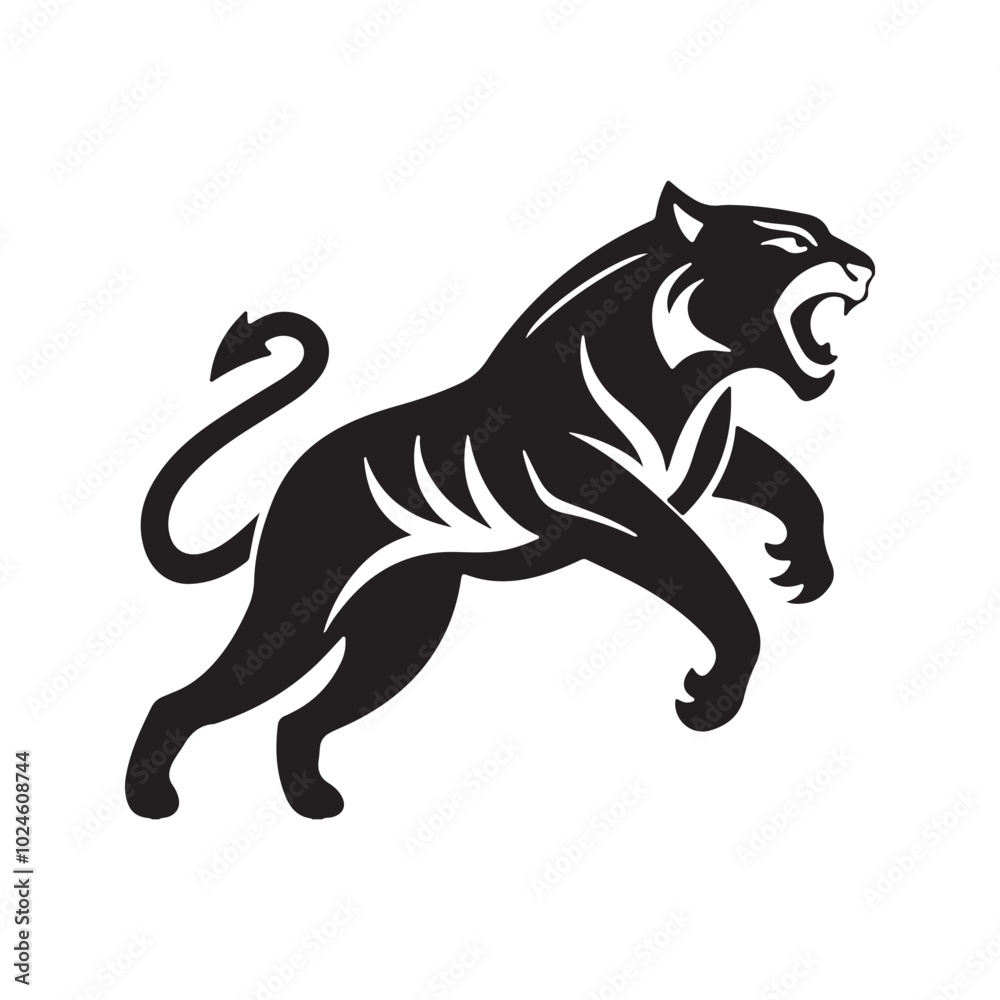 Fierce Roaring Tiger Vector Illustration - Black and White Wild Animal Design for Logos and Art Fierce Roaring Tiger Vector Illustration - Black and White Wild Animal Design for Logos and Art