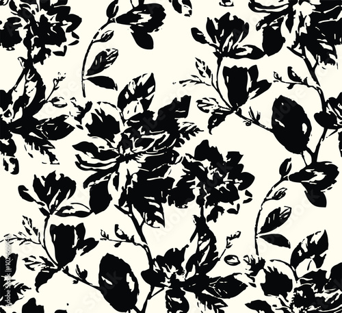 Big flowers pattern, upscale floral pattern. graphical textures floral, trendy colors pattern , flowers background with leaves. vector illustration,tropical,monochrome