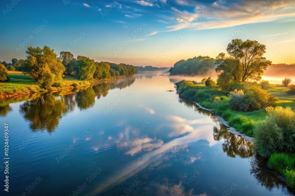 Silhouette panoramic picture of the river in the early morning Silhouette panoramic picture of the river in the early morning