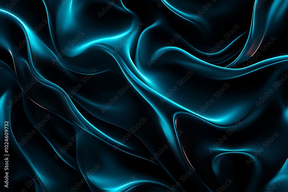 Obraz premium Abstract blue silk fabric waves, smooth textile texture with shimmering light, elegant design background.