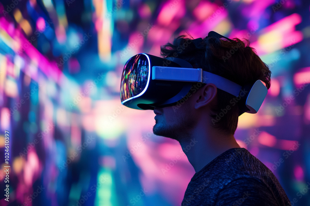 Man Engaged in Virtual Reality Experience Man Engaged in Virtual Reality Experience