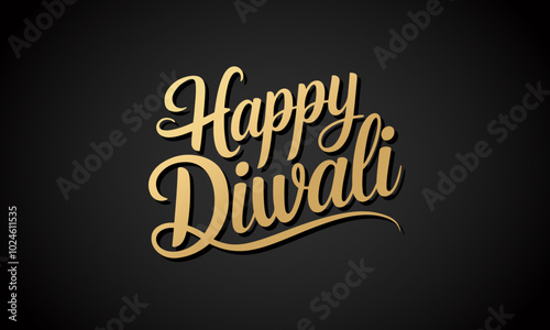 Happy Diwali. Hand written gold text on black background. Vector illustration.