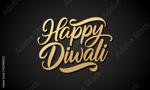 Happy Diwali. Hand written gold text on black background. Vector illustration.