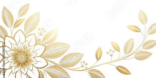 Fototapeta Naklejka Na Ścianę i Meble -  Silhouette white and gold flowers with gold leaves on white background