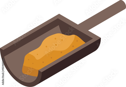 Wooden scoop holding a pile of turmeric powder, a common spice in many cuisines