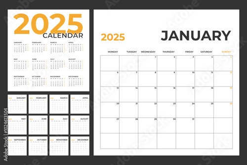 Calendar Template for 2025 Year with Monday Start