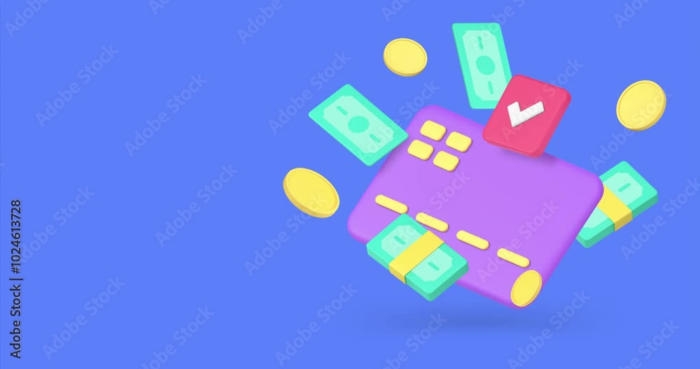 Send cash money dollar to credit debit card approved transaction copy space 3d icon animation. Financial banking transfer currency digital exchange electronic service Send cash money dollar to credit debit card approved transaction copy space 3d icon animation. Financial banking transfer currency digital exchange electronic service