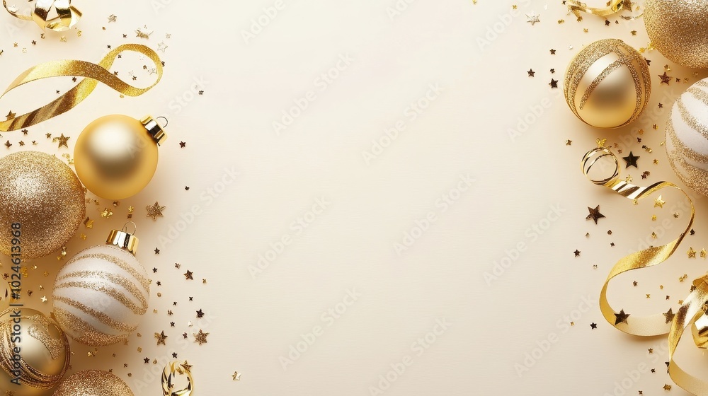 Fototapeta premium Elegant Golden Christmas Ornaments and Decorations