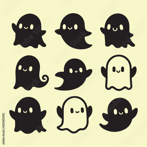 Silhouette set of cute ghost