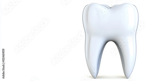 Shiny white tooth isolated on a white background, perfect for dental health concepts and oral hygiene.