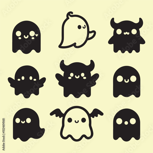 Silhouette set of cute ghost
