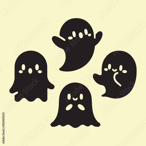 Silhouette set of cute ghost