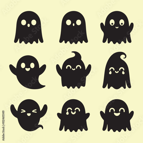 Silhouette set of cute ghost
