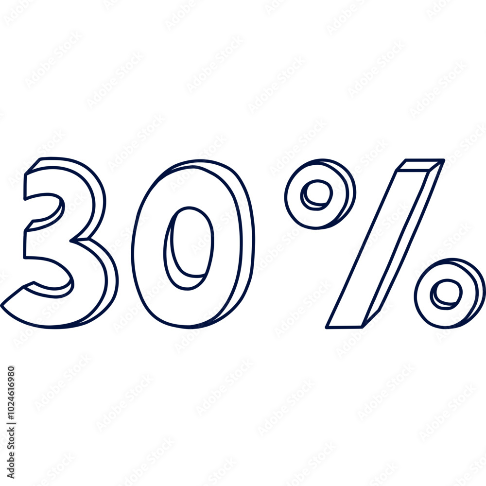 Cute hand drawn three-dimensional lettering of 30 percent sale. 3d outline letters for big discount for business, offline store, internet sale isolated on background. Minus thirty percent price off. Cute hand drawn three-dimensional lettering of 30 percent sale. 3d outline letters for big discount for business, offline store, internet sale isolated on background. Minus thirty percent price off.