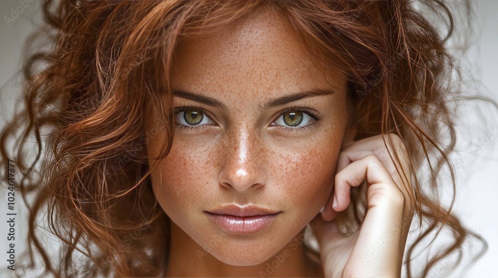Beautiful Young Woman with Red Hair, Freckles, and Green Eyes. Natural Beauty Portrait. Beautiful Young Woman with Red Hair, Freckles, and Green Eyes. Natural Beauty Portrait.