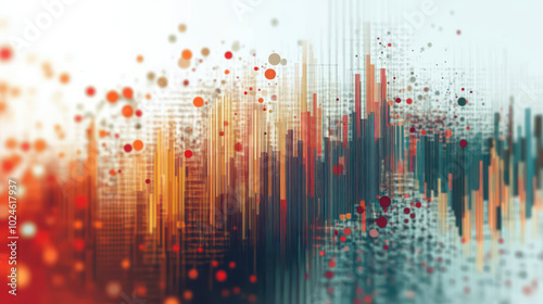 abstract data visualization featuring a combination of colorful dots, lines, and bars.