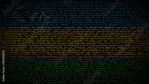 Binary code on flag of Karakalpakstan. Program source code or Hacker concept on Karakalpakstan flag. Karakalpakstan digital technology security, hacking or programming photo