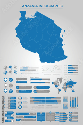 TANZANIA Map Template with Business Infographic Elements